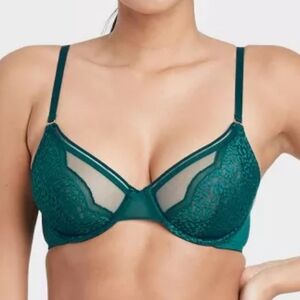 Auden Teal Lace Mesh Unlined Underwire Bra, Sz 34DD